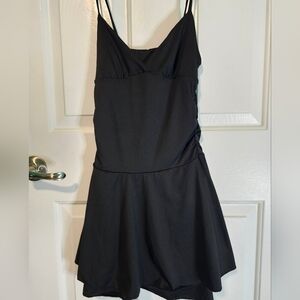 SHEIN Skater Dress Black w/ Ruched Sides and Asymmetrical Hemline Women's Sz S